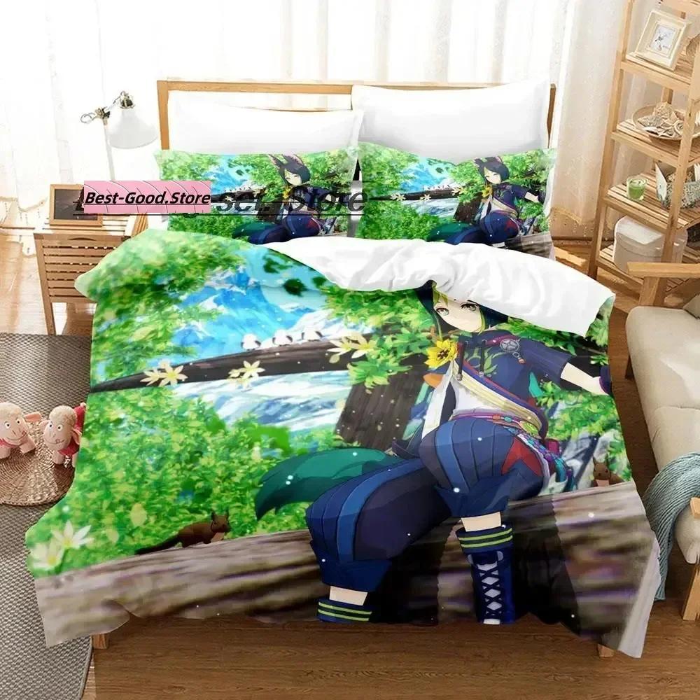 3D Kawaii Genshin Impact Tighnari Bedding Set Single Twin Printed With Pillowcase Bed Duvet Cover Single Double Queen King Size