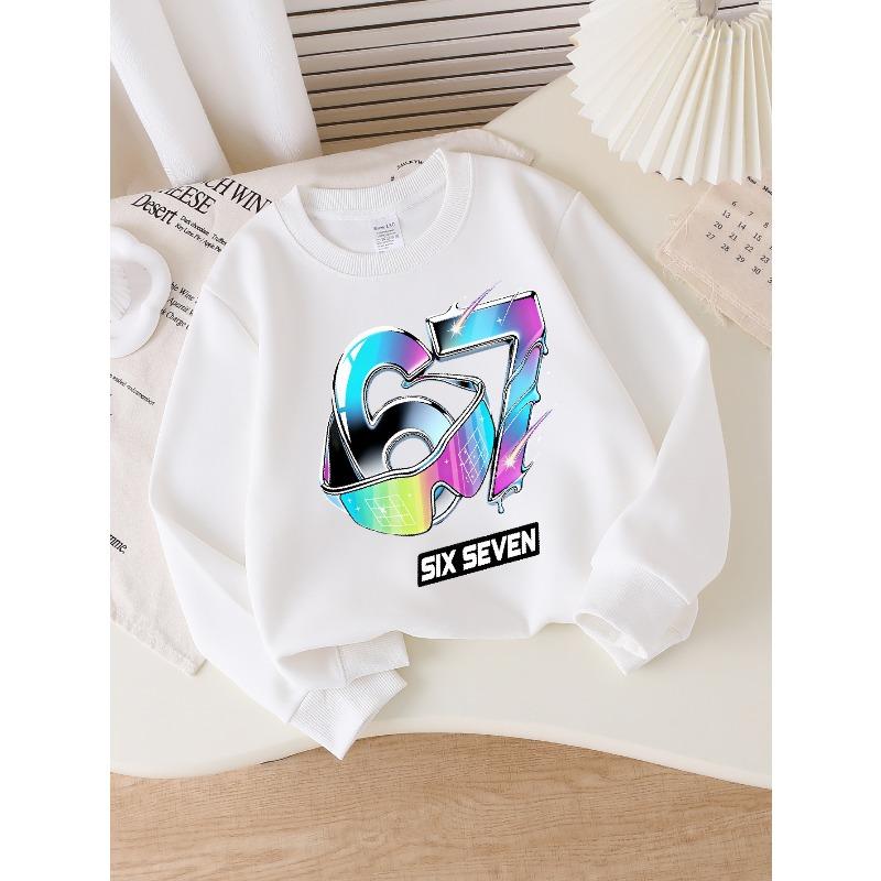 Kids Sweatshirt,Crew Neck Fashion Top, Fun"Six Seven Rainbow Numbers "patterned Sweatshirt, for Everyday Casual Wear, for All Kinds of Daily Outfits
