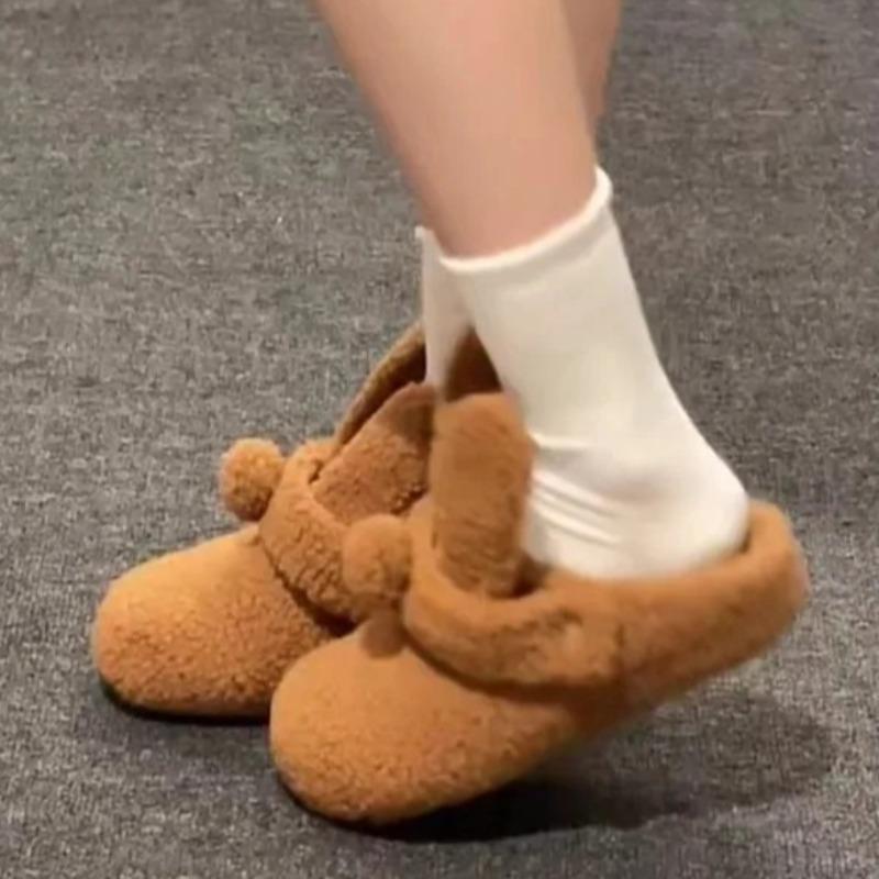 Fashion Women's Autumn and Winter New Round Toe Deep Mouth Soft Sole Warm Cotton Shoes Sweet Platform Plush Half Mow