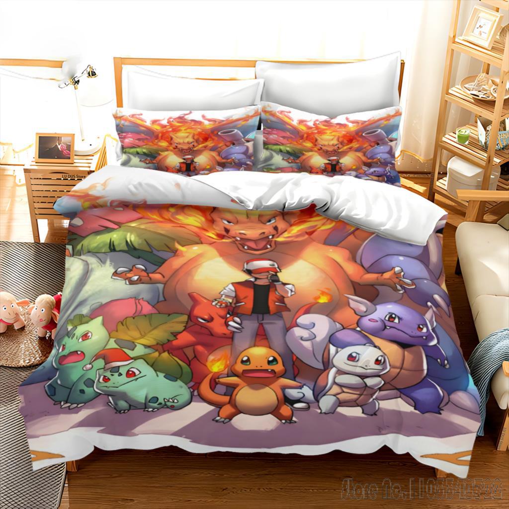 Anime Pikachu Duvet Cover Sets Bedroom Bedding For Boys Kids Teens Girls Pokemon Quilt Cover Pillowcases Christmas Gift