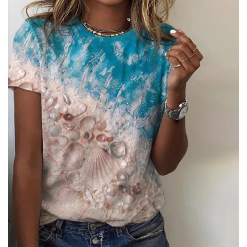 

Летний топ с круглым вырезом и 3D-градиентным принтом, модные повседневные женские футболки с короткими рукавами XS