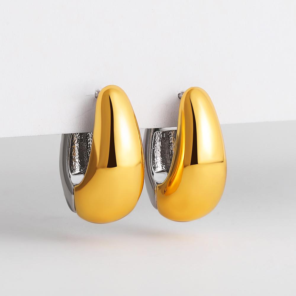 

Smooth Gold Copper Color Mixing Metal Splicing Ear Buckle Chunky Hoop Earrings for Women Piercing Huggie Hoops Fashion Zircon