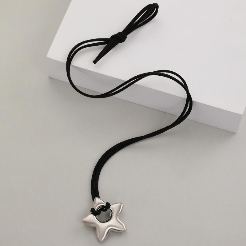 New Korean Fashion Hollow Star Pentagram Flower Pendant Necklace for Women Men Black Rope Chain Choker Y2k Party Jewelry