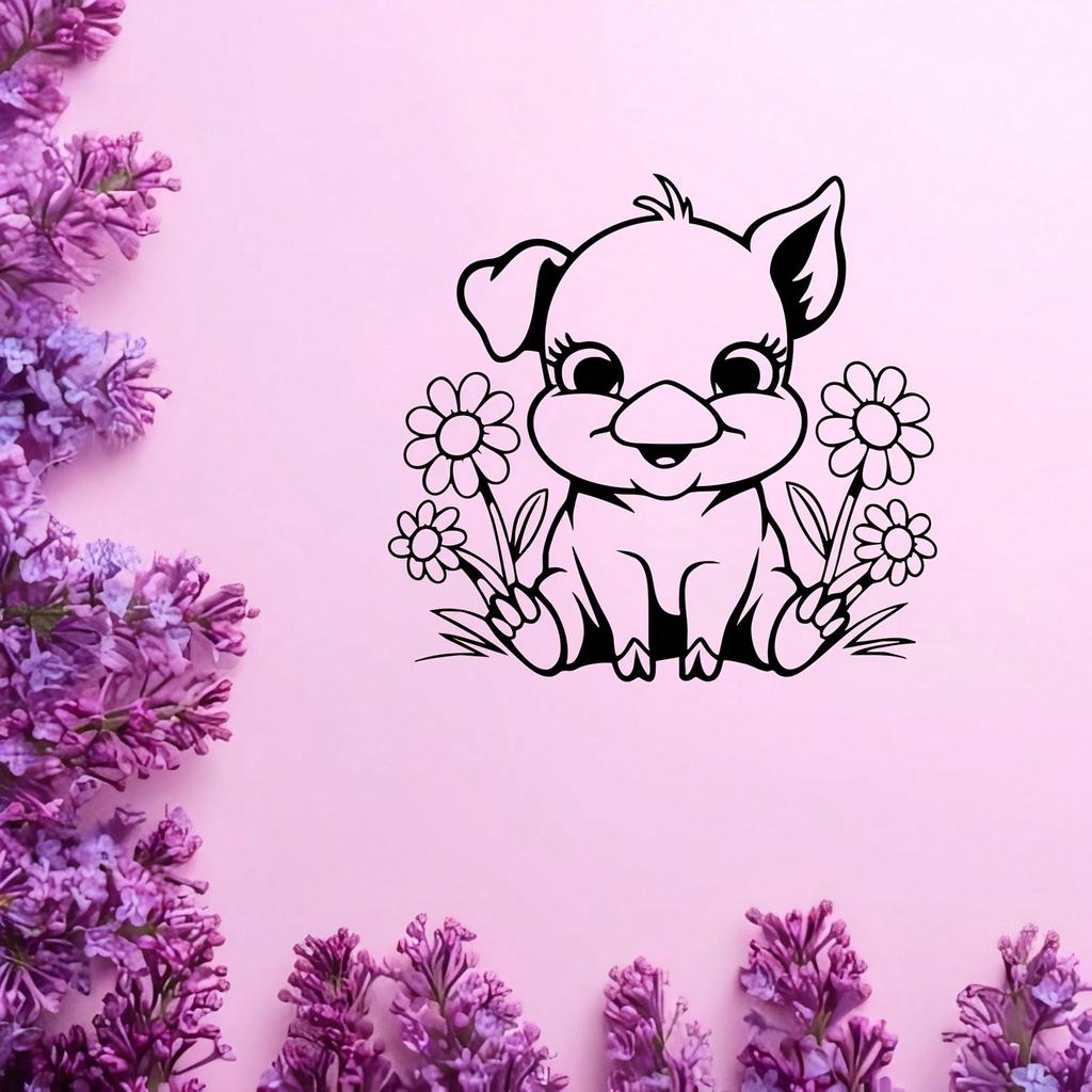 Spring Flower Pig Metal Wall Art Farmhouse Statue Mural Home Decor Sculpture