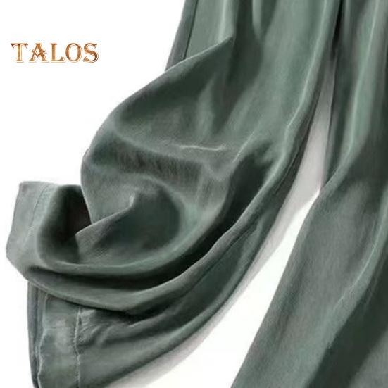 Women Casual Pants Elastic Waist Adjustable Drawstring Straight Wide Leg Trousers with Pockets Solid Color Loose Fit Long Pants