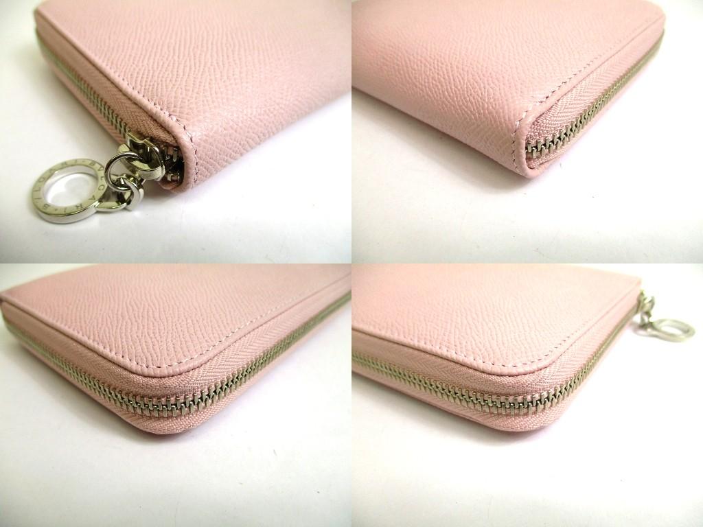 Authentic BVLGARI Light Pink Leather Round Zip Long Wallet Purse #b128  Open box