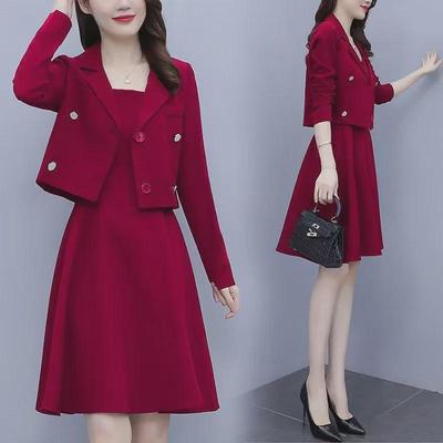 Mode Automne Grande Taille Slim Jupe à Bretelles & Ensemble Blazer pour Femmes