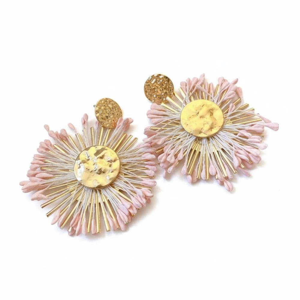 Round Shape Dangle Earrings Floral Design Drop Earrings Raffia Earrings  Photo Shoot