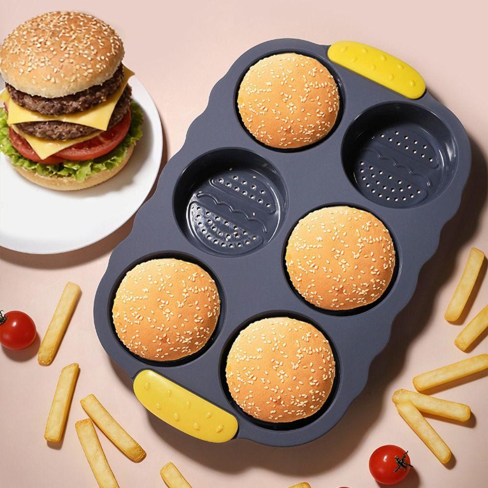 Non-stick Hamburger Bun Mold Heat Resistant Bread Loaf Pan Reusable Oven Baking Plate  Kitchen Use