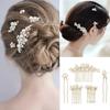 Gold Pearl Hair Comb Flower Wedding Headwear Luxury Hair Fork  Headpiece