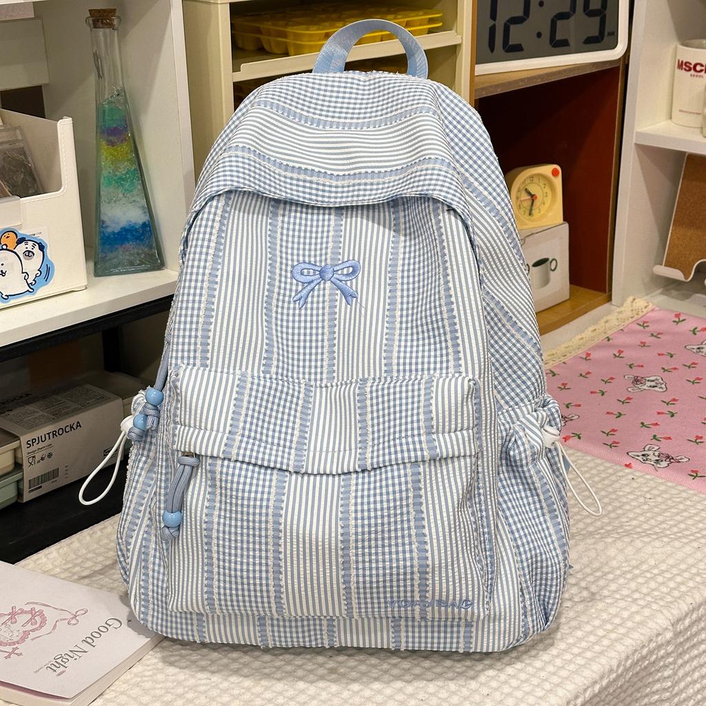 Schoolbag Korean simple plaid backpack casual versatile lightweight high school students ins schoolbag class commuter travel backpack