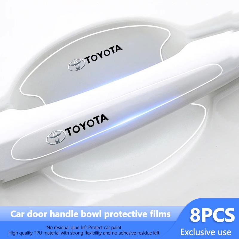 8Pcs TPU Car Door Handle Bowl Anti-scratch Sticker Protection Film Keyring For Toyota RAV4 CHR Corolla Camry Yaris Prado Alphard