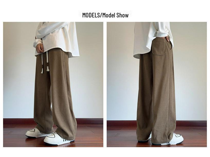 Men's Heavy American Corduroy Pants: Autumn/Winter Velvet-Lined, Trendy Loose Straight Wide-Leg Trousers