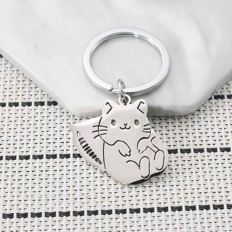 Pillow Cat Stainless Steel Keychain Cute Cartoon Kitten Design Fashion Keyring Practical Daily Backpack Pendant