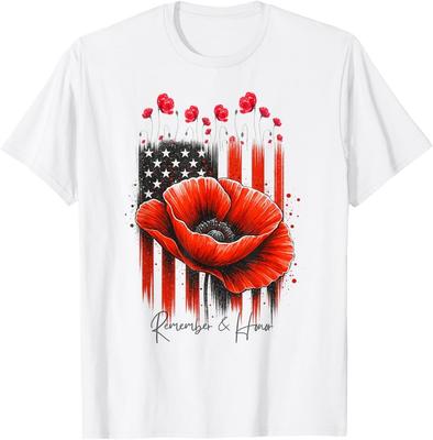 Jour des Vétérans 2025 USA Jour du Souvenir Fleur de Coquelicot Rouge T-shirt Militaire T-shirt Unisexe