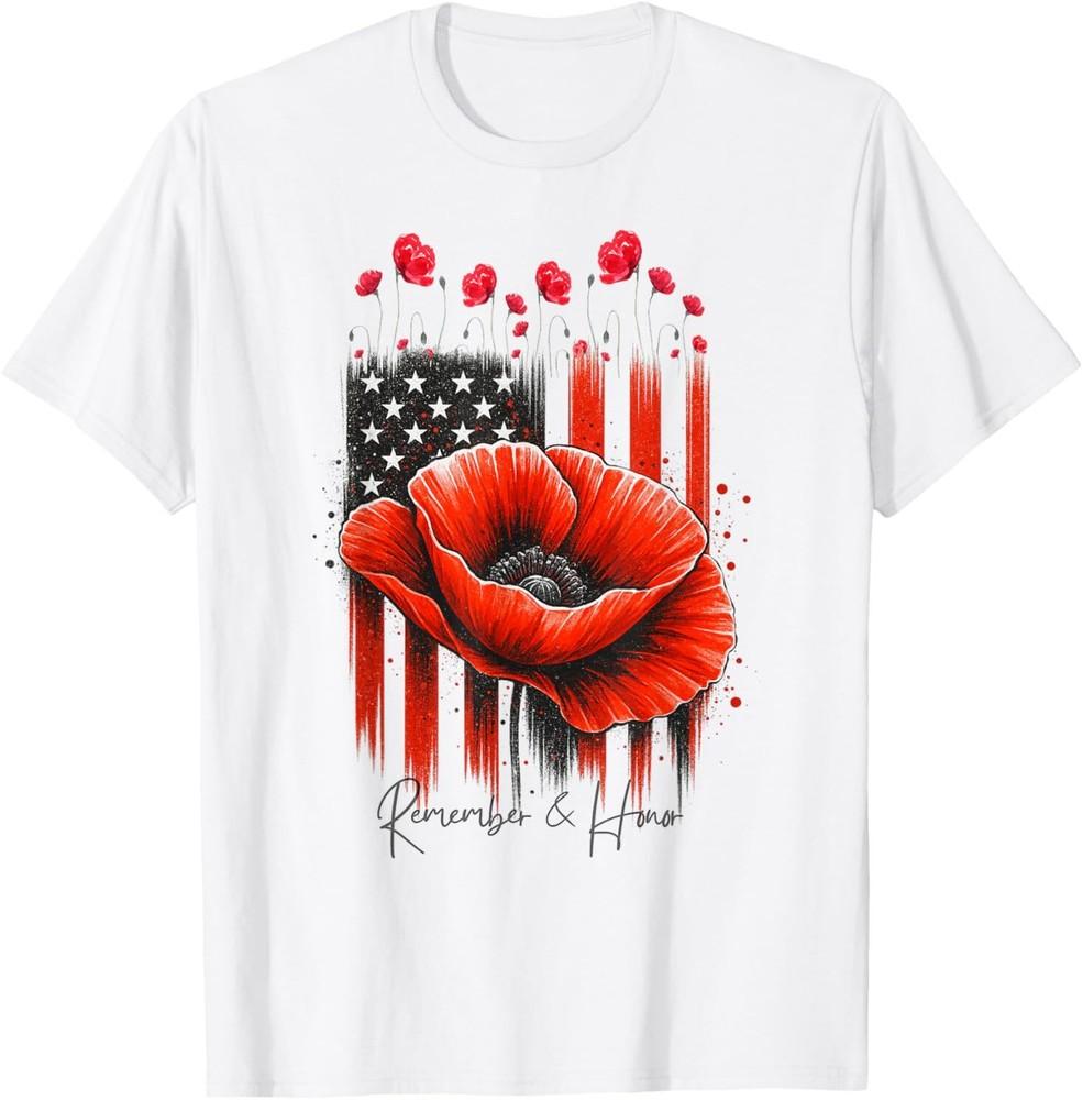 Veterans Day 2025 USA Memorial Day Red Poppy Flower Military T-Shirt Unisex T-Shirt S
