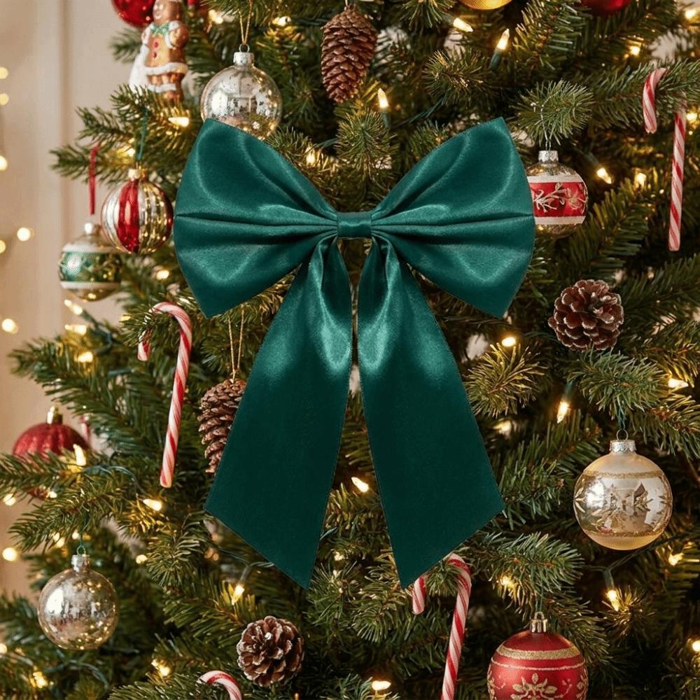10Pcs Reusable Xmas Tree Bows Solid Color Christmas Decorative Bow Wedding Party
