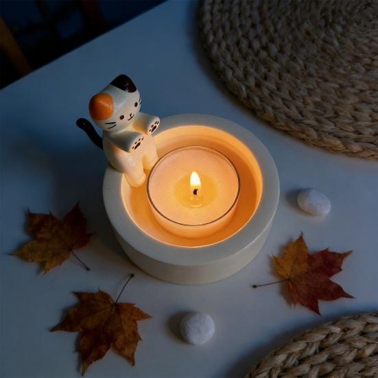 Cat Candle Holder Funny Cat Warming Paws Candle Holder Cute Resin Kitten Tealight Holder Tabletop Ornament for Cat Lovers