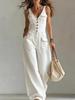 European & American Washed Denim Strappy Jumpsuit - Sleeveless, Tight Waist, Straight, Loose Fit