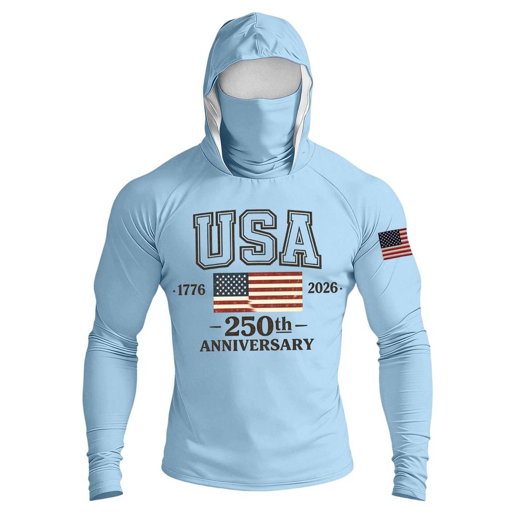 Men's Casual Raglan Sleeve Hooded Long Sleeve Sun Protection Shirt USA 250th Anniversary Graphic Lightweight Performance Top