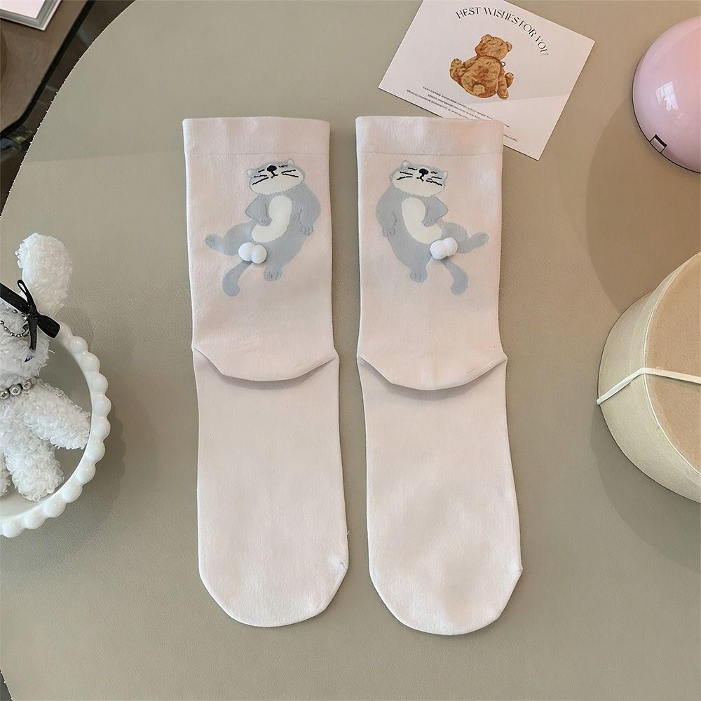 Small Ball 3D Cat Socks Soft Cotton Socks Cute Creative Mid Calf Socks  Daily Wear