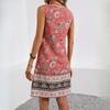GMXIA Summer Elegant U-Neck Burnt Floral Print Sleeveless Midi Dress with Ring