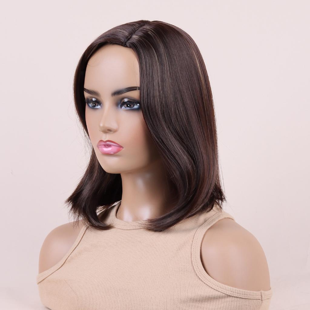 Ladies Mixed Brown Blonde Wig Women Layered Wigs Short Shoulder Length Straight Wig Daily Use Party Cosplay Heat Resistant Fiber