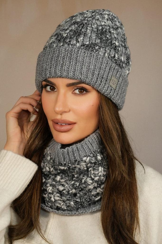 Apricot Winter Set Hat with Snood Color Gray