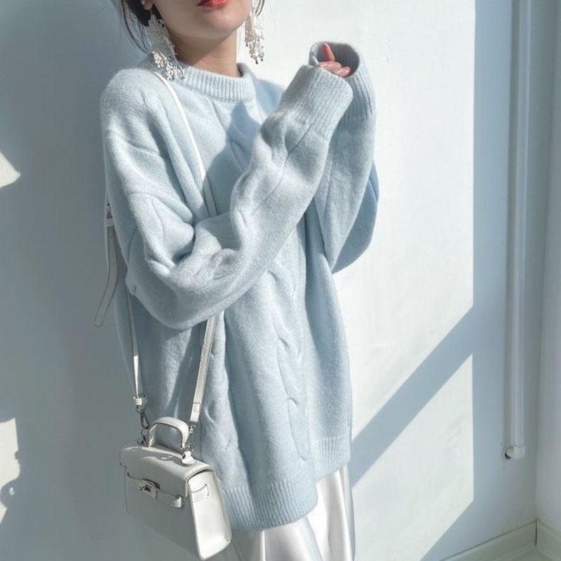 

Свитер, женский пуловер, однотонный свободный свитер, ленивый осенне-зимний стиль, внешний вязаный свитер S синий