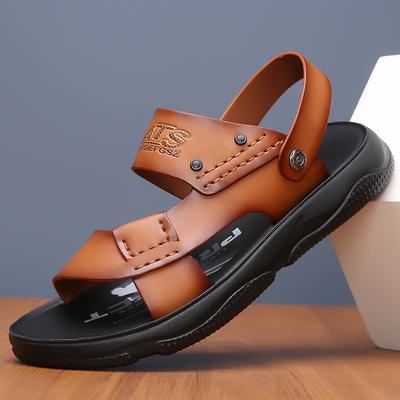 Mode Sommer Rutschfeste Zehenfreie Ledersandalen Neue Sandalen und Hausschuhe Herren Echtleder-Sandalen Erwachsene Dicksohlige Strandschuhe