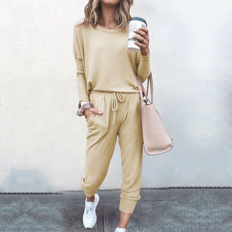 Women Tracksuit Set With Solid Color Hoodie And Pants Comfortable Loungewear For Daily Use