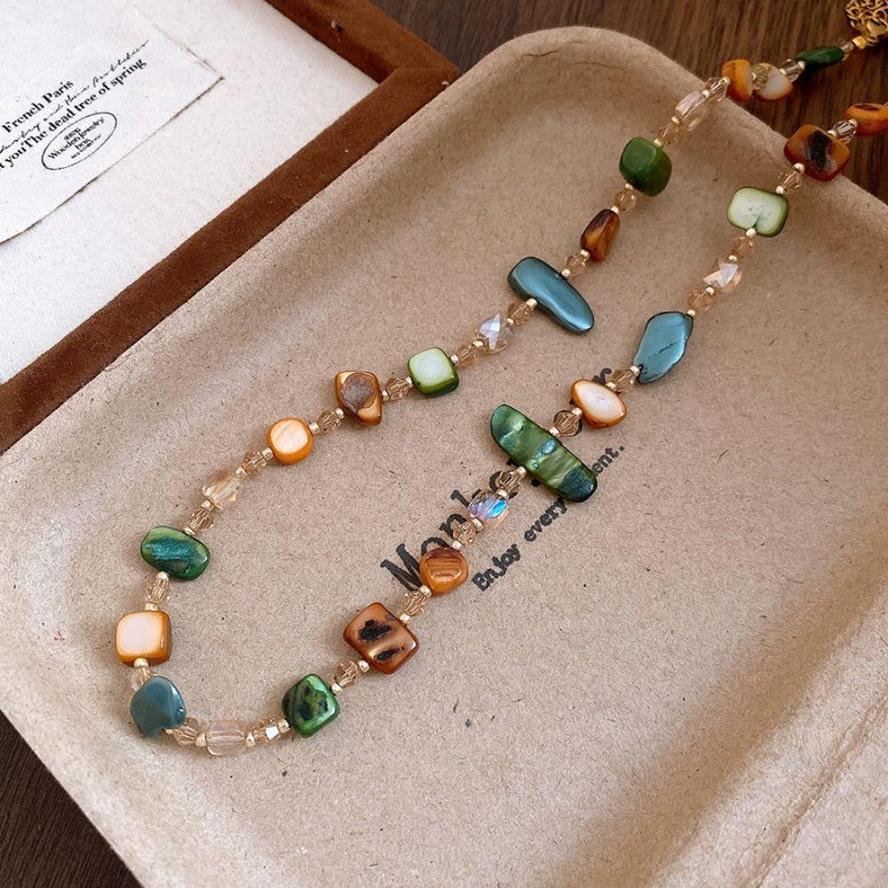 Colorful and Green Irregular Shell Bead Necklace Shell Beaded Long Necklace Jewelry & Accessories