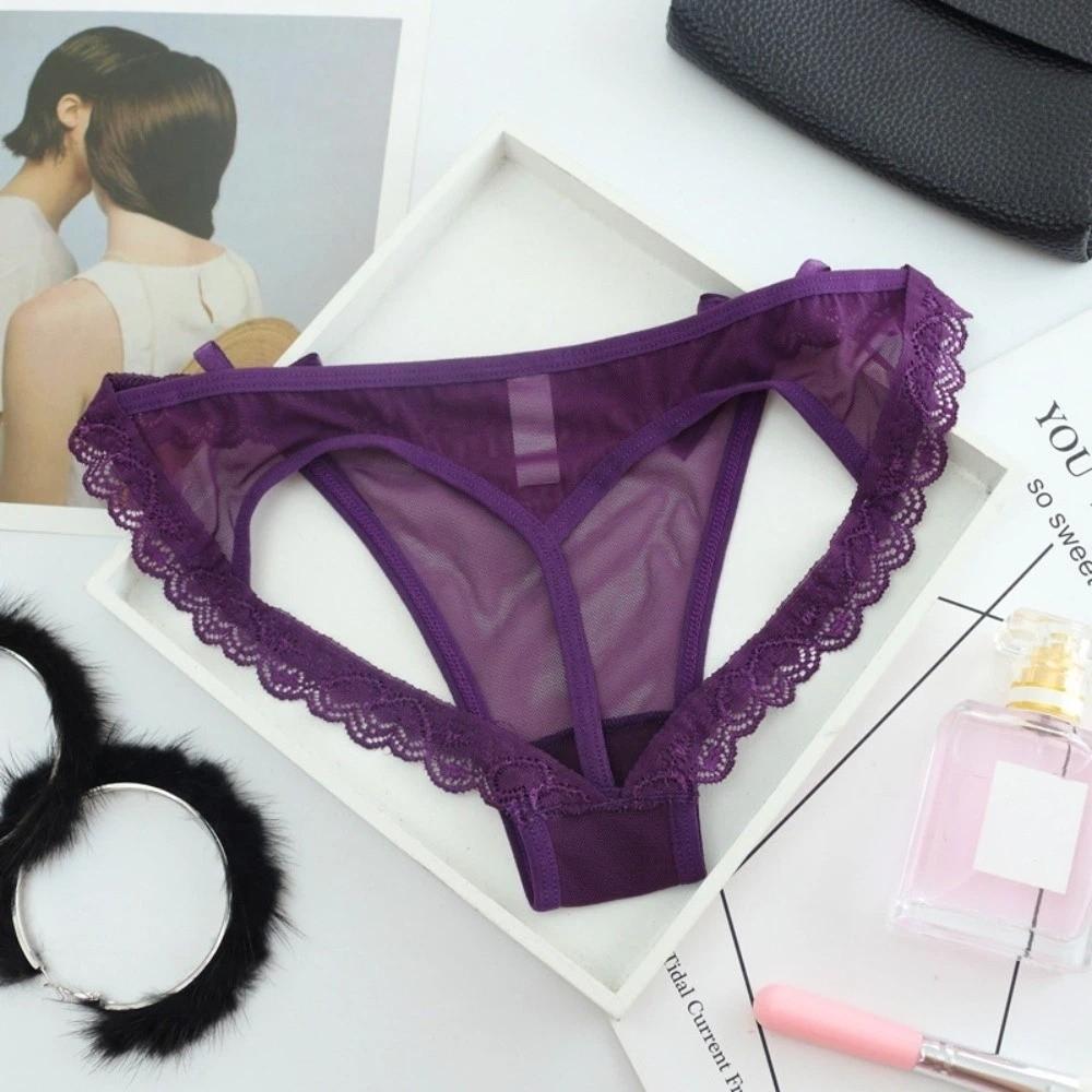 Low Waist Sheer Lace Mesh Thong Transparent Romantic T Panties Mesh Bow Briefs Women Home