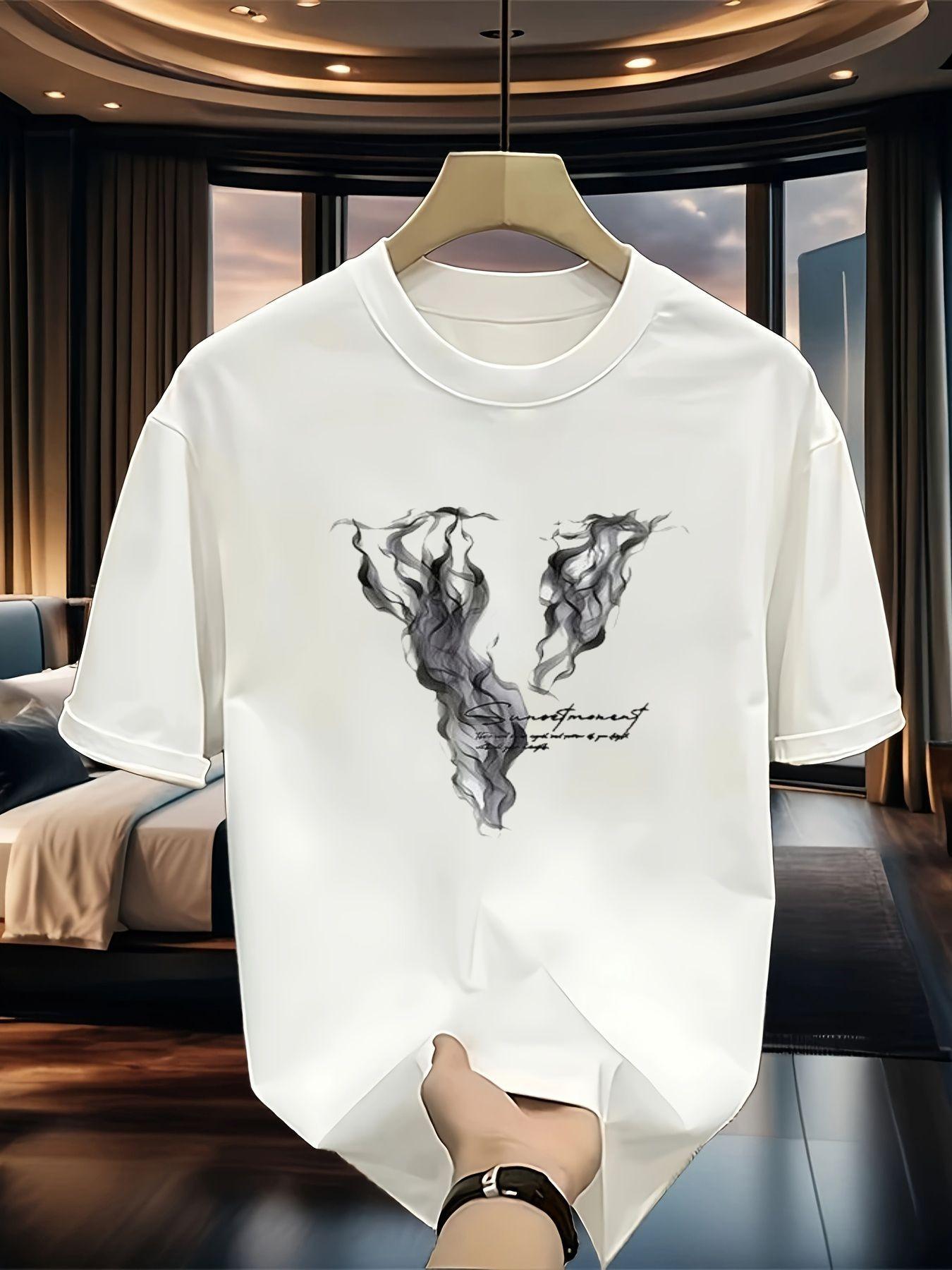 

s & s Abstract Smoke Art T-Shirt - White with Black Smoke Print, Short Sleeve Crew Neck Cotton Tee, Lightweight Breathable Summer Shirt, Casual Wear 5XL різнокольоровий