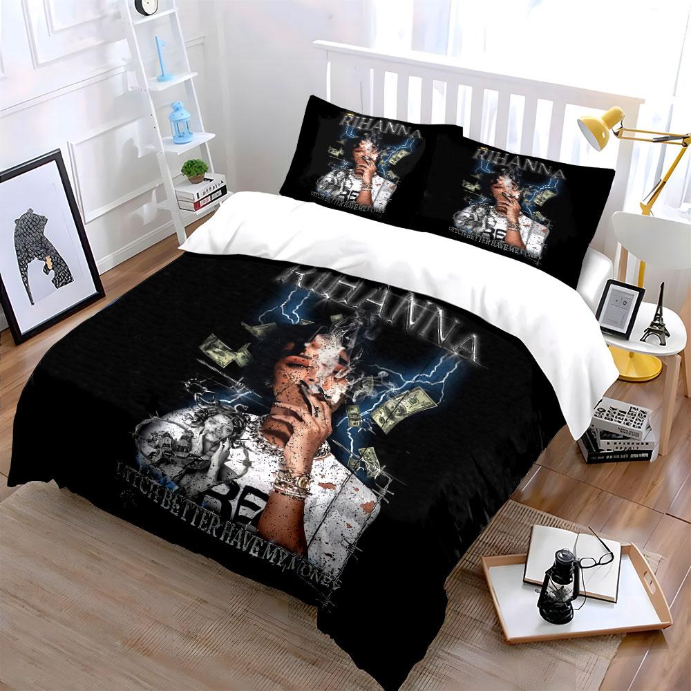 Smoking Woman Money Art Print Bedding Duvet Cover Set Duvet Cover Pillowcases  (1*Duvet Cover 2*Pillowcases, without duvet insert)