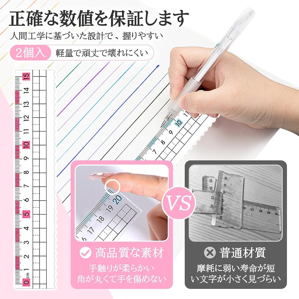 RHOOZ Ruler Set 2pcs 15cm Transparent Plastic Measuring Tool for Kids (Red, Blue x1)