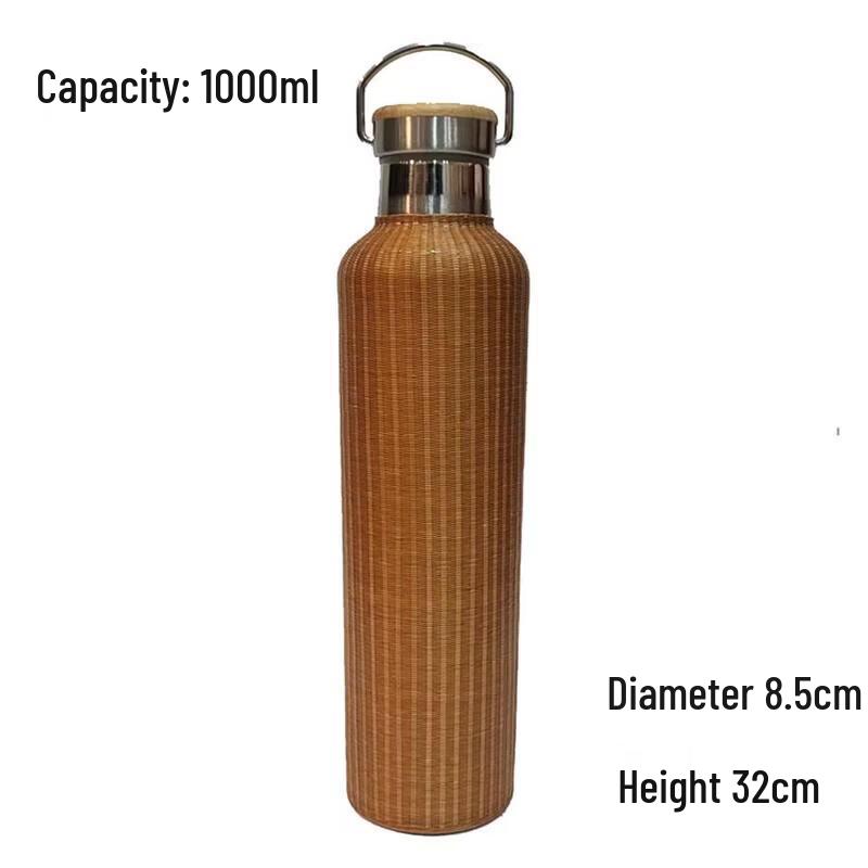 JingJingRS Bamboo Woven Thermos Flask