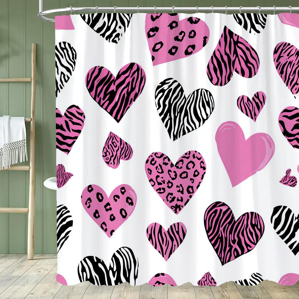 Modern Red Love Pattern Shower Curtain,Lover Printed Polyester Fabric Decorative Bathroom Curtain, Home Curtain with Hooks