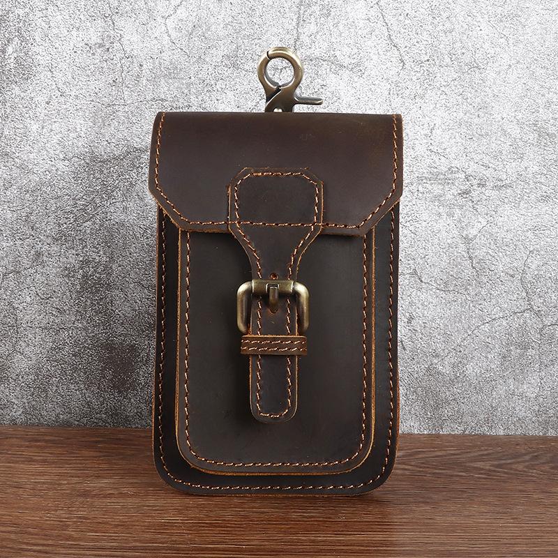 

Men s Mobile Phone Bag, Crazy Horse Leather Waist Bag, Outdoor Sports Construction Site Top Layer, Yellow Cowhide Vertical Pants Waist Hanging Bag