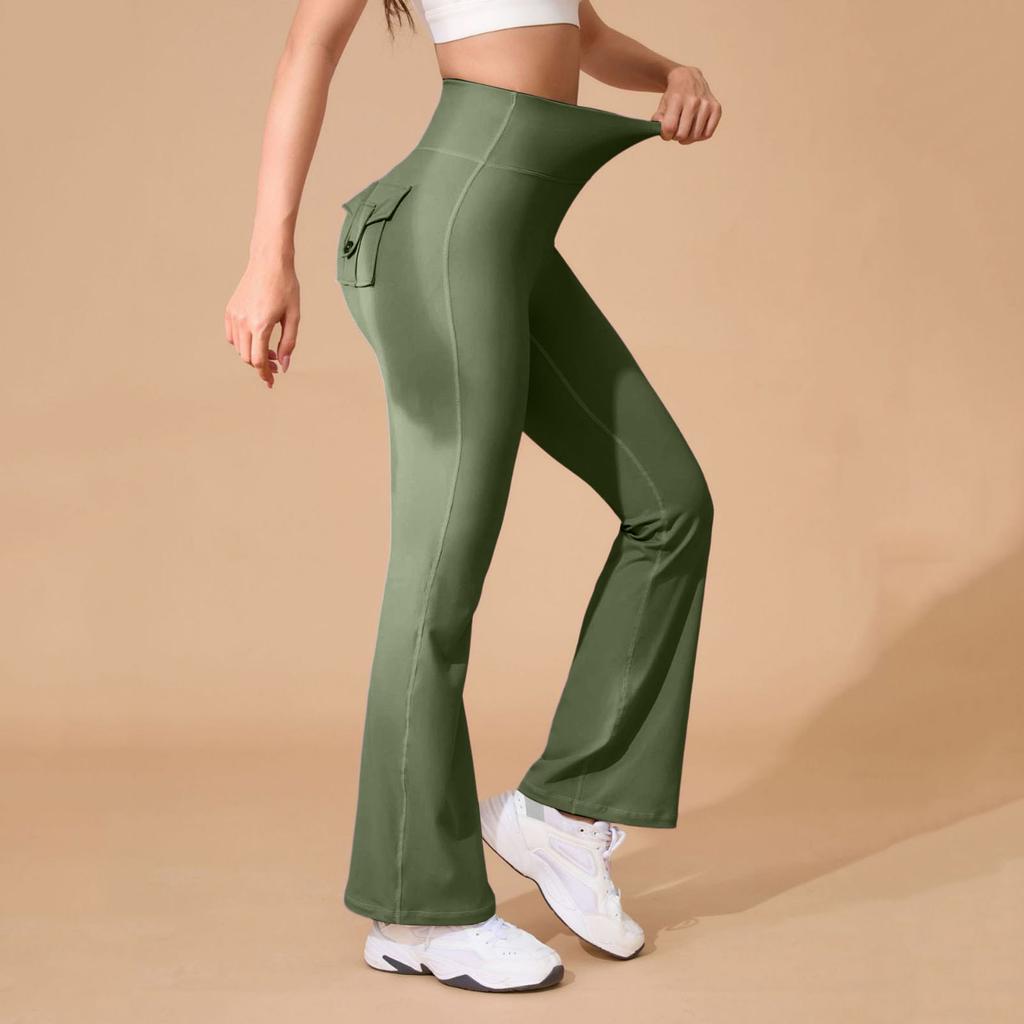 Women's Yoga Tight Pants Outdoor Sports Fitness Flared Pants With Pocket Crowns