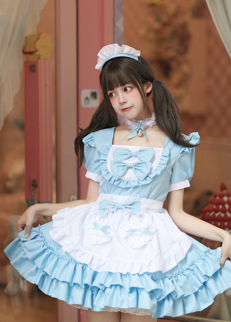 Halloween Party Cosplay Clothing Sexy Lolita Pink Maid Dress Sweet Women Dress Role Play Costume