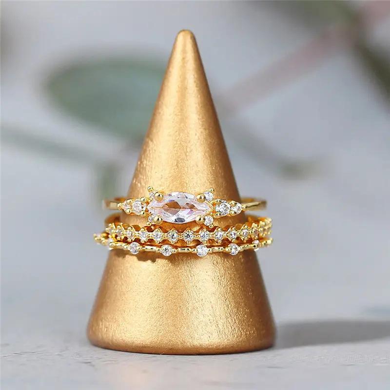 Exquisite Ring Three Sets, Princess Engagement Anniversary Luxury Fashion Ring Set Ring