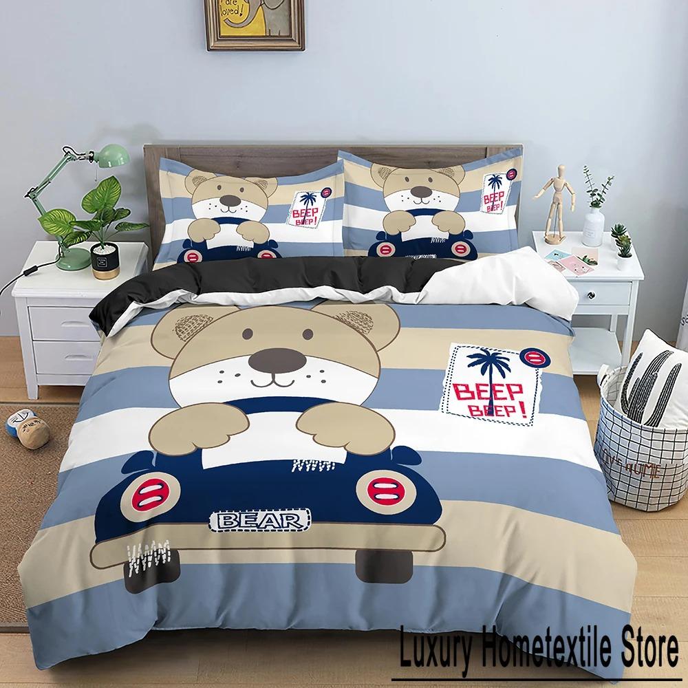 

3D Print Cartoon Bear Car Bedding Set Twin Queen Size Duvet Cover Pillowcase For Boys Girls Kids Adult Home Textiles 70x133cm 2pcs