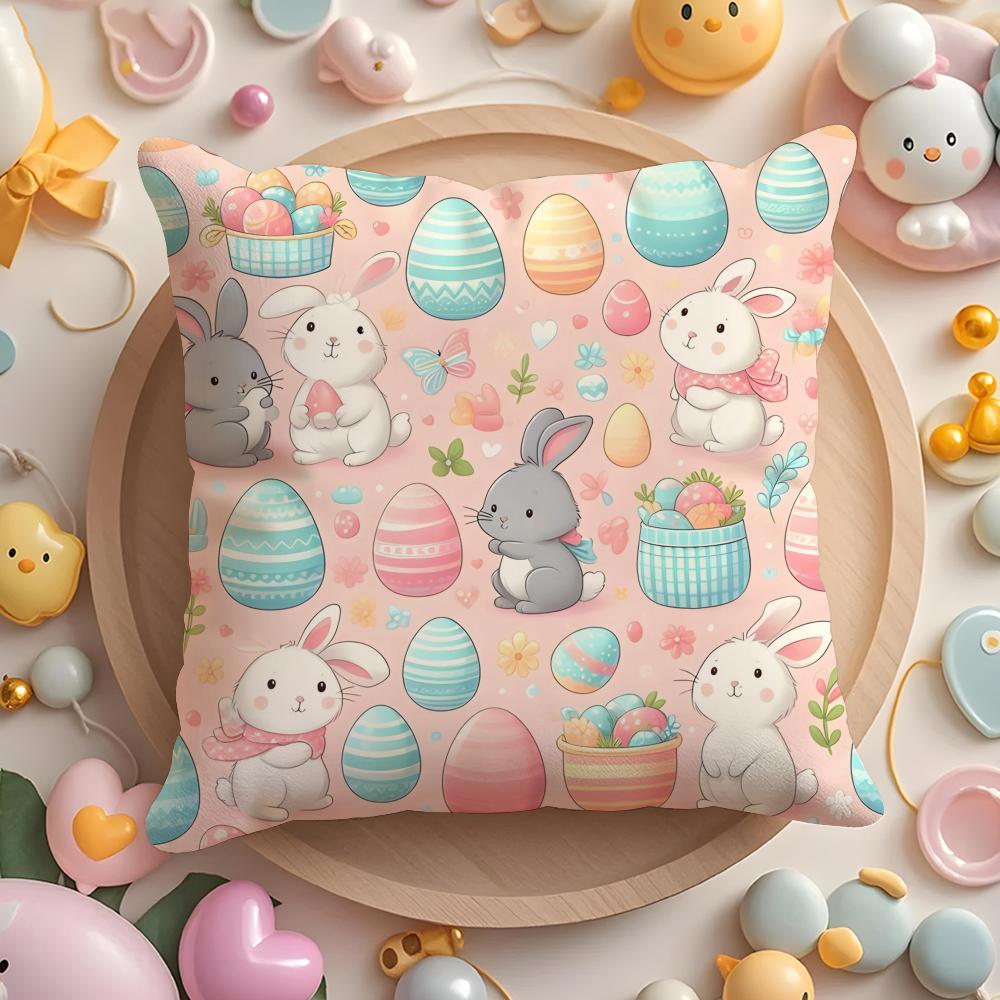 Cute Easter Bunny Cushion Cover Plush Fabric Soft Double-Sided Printed Sofa Warm Winter Home Gift Pillow Case