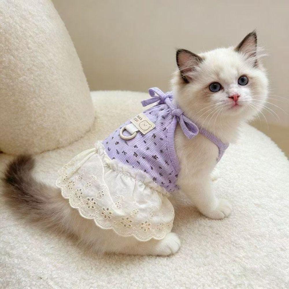 Thin Breathable Pet Cat Dog Dress Floral Pattern Pet Clothing Pet Princess Skirt For Small Dogs