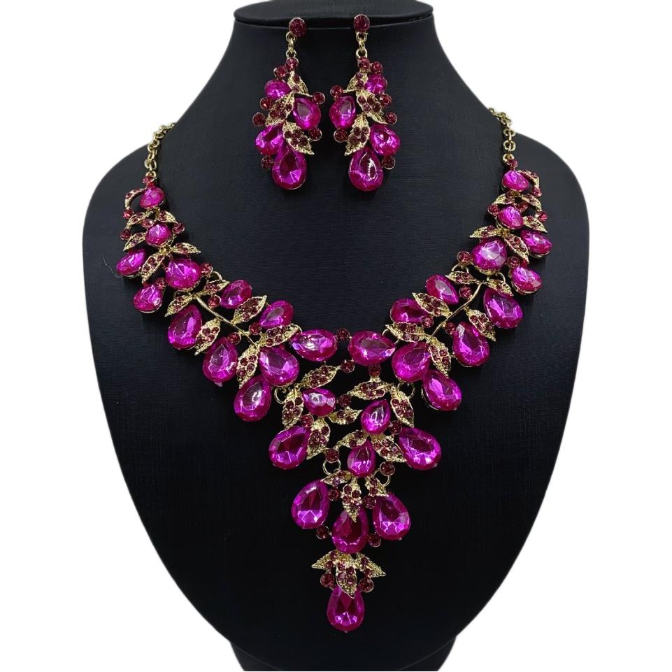 Exaggerated Rhinestone Necklace Earrings Set Women'S Dress Banquet Accessories
