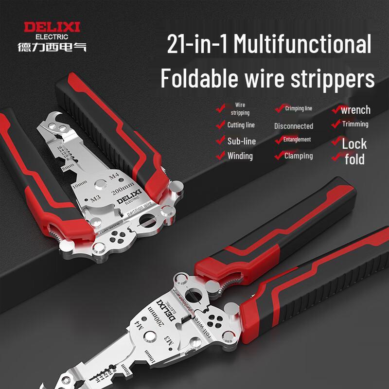 DELIXI ELECTRIC 21-in-1 Multi-tool Foldable Wire Stripper Pliers