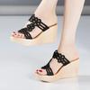 Plus Size 32-43 Silver Gold Cutout Rhinestone Platform Shoes Women Summer 2025 High Heels Slides Chunky Wedges Slippers Party