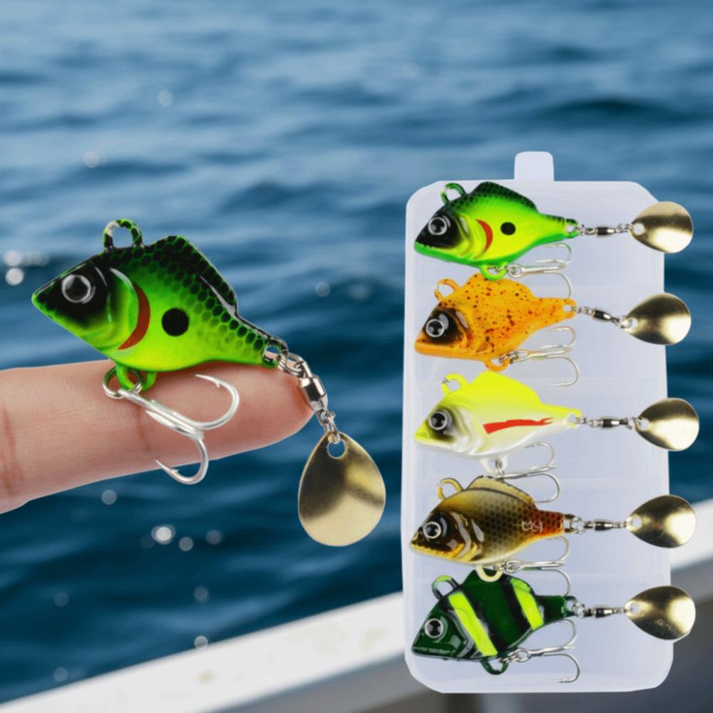 5pcs Vibration Bait Fishing Lures Kit Rotating Glitter Fishing Lures Hooks  Fishing Tool