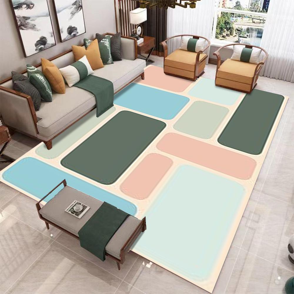 Modern Geometric Pattern Carpet Minimalist Light Luxury Style Color Block Design Non Slip  Rug For Living Room Bedroom Sofa Area